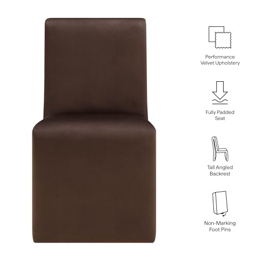 Modway Emory Upholstered Dining Side Chair in Chocolate - Single Armless Slipper Chair - Padded Performance Velvet Accent for Dining Room, Kitchen - color: Chocolate