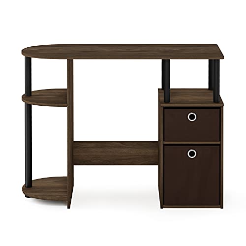 Furinno JAYA Desk, 38.4" Wide Gaming Desk with Bin Drawers, Computer Desk with Side Shelf, Office Desk for Study, Home Office, Bedroom, Dorm, Study Room, Columbia Walnut - color: Columbia Walnut/Black/Dark Brown