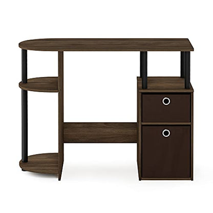 Furinno JAYA Desk, 38.4" Wide Gaming Desk with Bin Drawers, Computer Desk with Side Shelf, Office Desk for Study, Home Office, Bedroom, Dorm, Study Room, Columbia Walnut - color: Columbia Walnut/Black/Dark Brown
