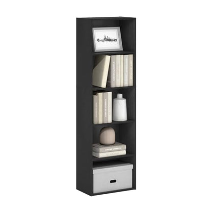 Furinno LUDER Book Shelf, 5-Tier Bookshelf, Bookcase with Open Shelves, 9.4 x 15.8 x 52, Easy Assembly, for Living Room, Bedroom, Home Office, Blackwood - color: Blackwood, size: 5-Tier