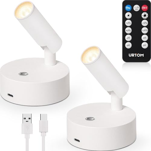 URTOM Wireless LED Spotlights Indoor with Remote Rechargeable Picture Lights Uplighting Indoor Dimmable Warm White Accent Lighting Battery Operated Spotlight for Plant Artwork Painting Wall, 2 Pack - size: 2 Pack