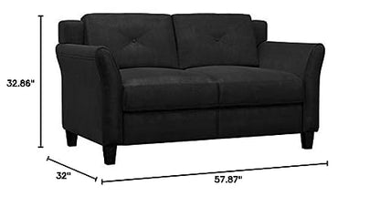 Studio Living Harrington 57.9" Loveseat, Transitional Modern, Pocket Coil Comfort, Easy Assembly, Microfiber Fabric, Black - color: Black, size: Loveseat