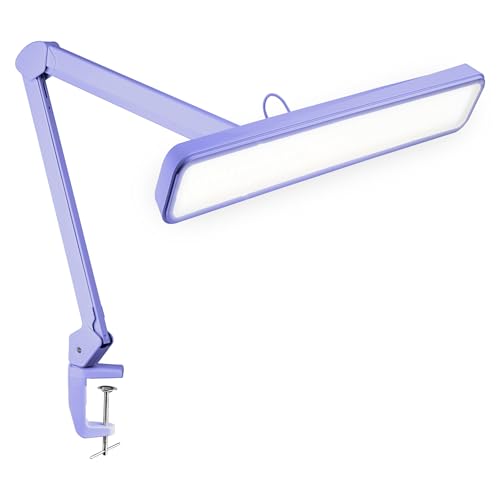 Neatfi XL 2,500 Lumens 30W LED Task Lamp for Manicure Table, Crafts, Workbench, Office – 22” Wide Shade Desk Light | Eye-Caring 6500K | 4-Level Brightness (Lavender, Non-CCT with Clamp) - color: Lavender