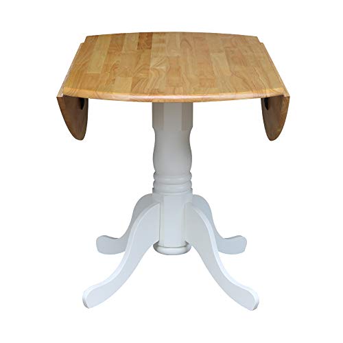 IC International Concepts 42" Solid Wood Drop Leaf Pedestal Dining Table - color: Natural/White