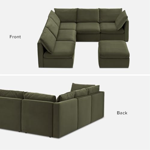 mopio Oversized Modular Sectional Sofa with Fully Removable Covers and Storage, Convertible U, L-Shaped and Sleeper Sectional, Modern Couches with Ottoman Chaise (Olive Green Velvet, 6 Seats, L) - color: [Gen 2] Olive Green Velvet, size: 6 Seats, L