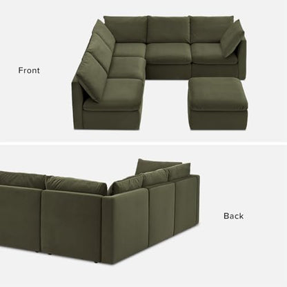 mopio Oversized Modular Sectional Sofa with Fully Removable Covers and Storage, Convertible U, L-Shaped and Sleeper Sectional, Modern Couches with Ottoman Chaise (Olive Green Velvet, 6 Seats, L) - color: [Gen 2] Olive Green Velvet, size: 6 Seats, L
