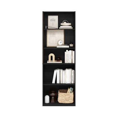 Furinno GEHRY Book Shelf, 5-Tier Bookshelf with Open Shelf, Standing Bookcase with Adjustable Shelves, 11.6 x 24.8 x 71.4, for Living Room, Bedroom, Home Office, Blackwood - color: Blackwood, size: 5-Tier, 11.6 x 25 x 71.4
