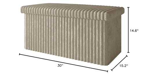 HOME DESIGN Florence 30" Upholstered Folding Storage Bench, Tufted Top, Space-Saving Storage, Light Beige Upholstery - color: Light Beige