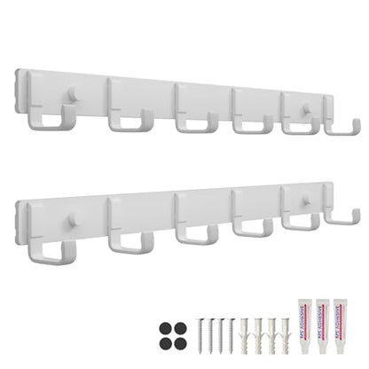 16" Heavy Duty Wall Mount Coat Rack with 6 Hooks, 2-Pack (White) | Strong Glue or Screw Mount，coat hanger for hanging Coats, Hats, Jackets & Bags in Entryway, Bedroom, Bathroom or Closet - color: White - 2 Pack