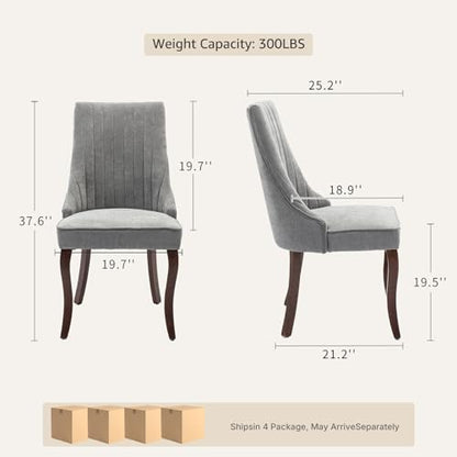 Upholstered Dining Chairs Set of 8, High Back Side Chairs for Kitchen and Dining Room, Mid-Century Modern Fabric Seating with Solid Wood Legs, Grey - color: Grey, size: Set of 8