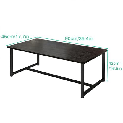 Black Rectangle Coffee Table for Living Room, 35.4 Inch | Easy Assembly, Modern Wood & Metal Living Room Tables, Mid Century Industrial Center Table for Small Spaces, Apartment - color: Black