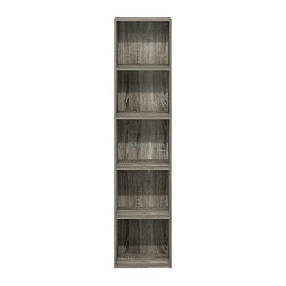Furinno PASIR Book Shelf, 5-Tier Tall Narrow Bookshelf, Open Shelves Bookcase, 9 x 12 x 52, Easy Assembly, for Living Room, Bedroom, Home Office, French Oak - color: French Oak, size: 5-Tier Cube