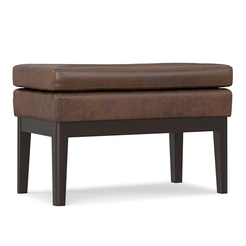 SIMPLIHOME Carlson Small Ottoman Bench - 27 inch Wide Upholstered Woven Fabric Rectangle Ottoman in Distressed Chestnut Brown, Mid Century Modern Bench for Bedroom or Living Room with Padded Seat - color: Distressed Chestnut Brown, style: Small Ottoman Be