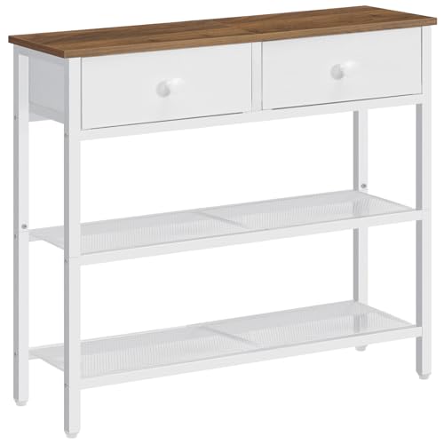 HOOBRO 29.5" Narrow Console Table with 2 Fabric Drawers, Sofa Table, Small Entryway Table with 3-Tier Storage Shelves, Behind Couch Table, for Living Room, Hallway, Walnut and White WH72XG01 - color: Walnut + White