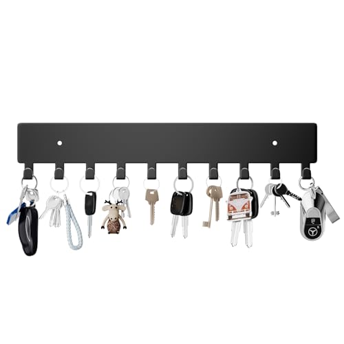 GTK Key Holder for Wall, Key Hooks with 10 Hooks, Wall Mounted Key Holder for Hallway, Self Adhesive Key Rack(Black) - color: Black