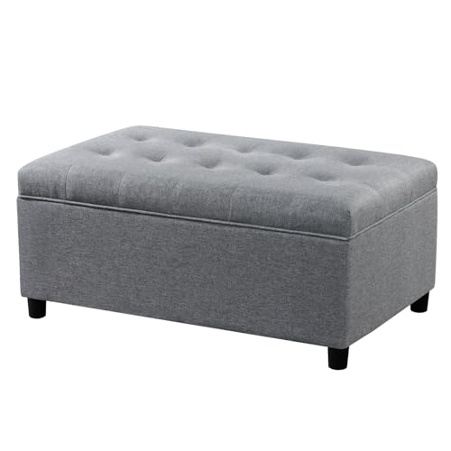 Rectangular Lift Top Storage Ottoman Bench,Linen Storage Bench for Living Room Entryway Bedroom,Linen Gray - color: Linen Gray