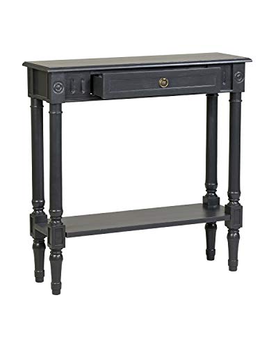Marisol Black Narrow Console Table for Entryway with Drawer | 31.5-inch slim sofa table with lower shelf, solid wood frame, distressed finish, hallway storage for small spaces - color: Black Distressed