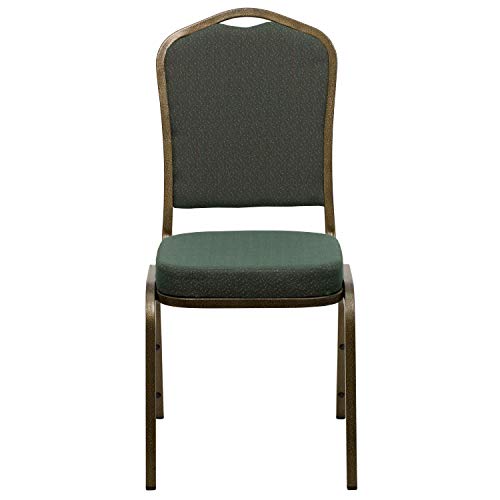 Flash Furniture Hercules Crown Back Stackable Banquet Chair, Green, 4-Pack | Gold Vein Frame, Fabric Upholstery - color: Green Patterned Fabric/Gold Vein Frame, size: Set of 4