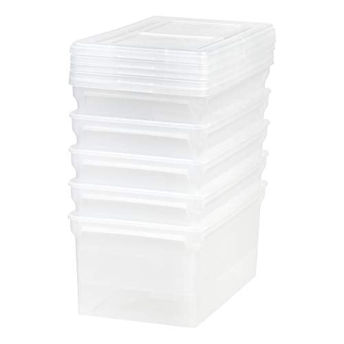 IRIS USA 5-Pack 44 Qt. Letter File Box with Hinged Lid, Clear | Organize lesson plans, classroom files and teaching materials with secure storage for teachers, schools and educators - style: Wing Lid - 5 Pack