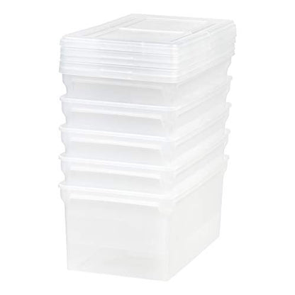 IRIS USA 5-Pack 44 Qt. Letter File Box with Hinged Lid, Clear | Organize lesson plans, classroom files and teaching materials with secure storage for teachers, schools and educators - style: Wing Lid - 5 Pack