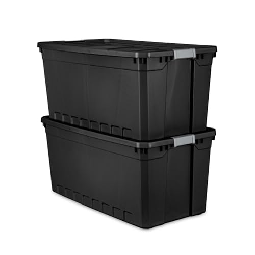 Sterilite 9-Pack Plastic Storage Bins with Lids, Stackable Containers, 50 Gallon, Black - size: 50 Gallon, style: 9 Pack
