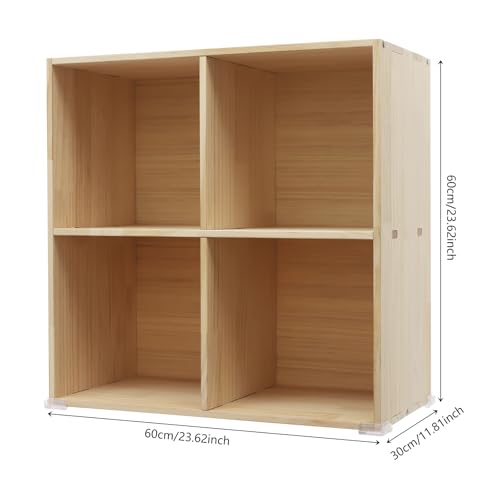 4 Cube Storage Organizer, Solid Wood Bookshelf with Back Panel, Floor Standing Open Bookcase, Vertical or Horizontal Shelf Unit for Living Room Office (23.6" L x 11.8" W x 23.6" H) - size: 4-Cube