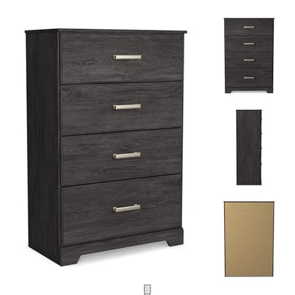 Signature Design by Ashley Belachime Casual 4 Drawer Chest with Easy Glide and Safety Stop, Gray - color: Black, style: Chest of Drawers