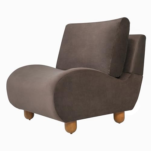 Merax Curved Accent Chair, Modern Armless Lounge Chair with Upholstered Seat, Rounded Backrest and Wood Legs, Single Sofa Seating for Living Room, Bedroom, Reading Nook, Dark Brown - color: Dark Brown