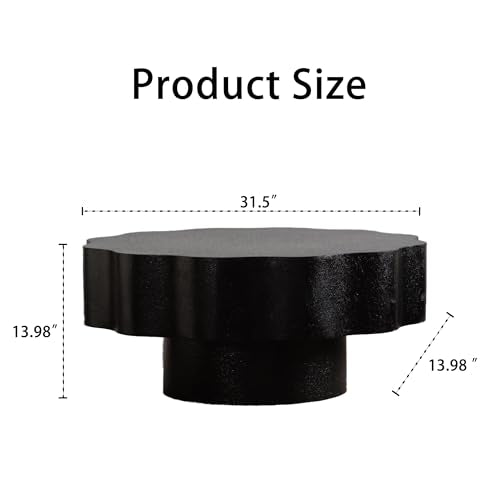 Modern Black Scalloped Coffee Table 31.5" Round Wood Center Table Wave-Shape Coffee Tea Tables with Pedestal Base for Living Room Apartment Small Space (Black) - color: Black