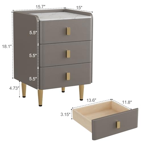 AQIMUELE Narrow Nightstand with Drawers, Narrow Side Table Leather, Small Bedside Tables for Bedroom. (Dark Gray) - color: Dark Gray, size: 15.7''W x 15"D x 22.8"H