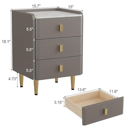 AQIMUELE Narrow Nightstand with Drawers, Narrow Side Table Leather, Small Bedside Tables for Bedroom. (Dark Gray) - color: Dark Gray, size: 15.7''W x 15"D x 22.8"H