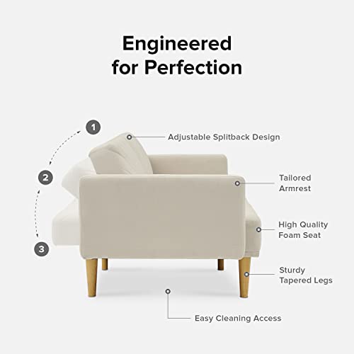 mopio 76.4" Futon Sofa Bed Chevron Styled, Sleeper Couch (Snow Velvet) | Quick-fold back makes an instant nap spot; a lightweight, apartment-friendly frame moves room to room. - color: Snow Velvet