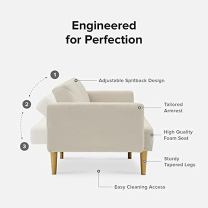 mopio 76.4" Futon Sofa Bed Chevron Styled, Sleeper Couch (Snow Velvet) | Quick-fold back makes an instant nap spot; a lightweight, apartment-friendly frame moves room to room. - color: Snow Velvet