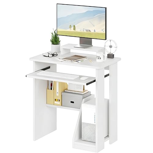 ALISENED 30 Inch Computer Desk, with Keyboard Tray & Monitor Stand | Compact Desk for Space-Saving, Ergonomic Study Desk with Storage Shelves for Writing, Gaming, Working, White - color: 30"-white