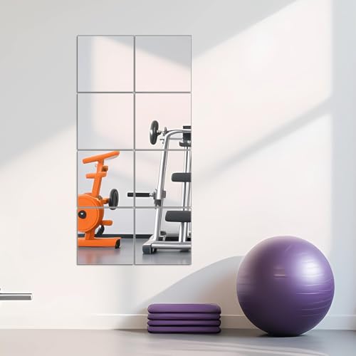 Full Length Mirror Tiles, 12" x 12" x 8PCS Frameless Wall Mounted Mirror | Square Large Wall Mirror Tiles for Home Gym, Bedroom, Door, Bathroom, Frameless Mirror Sets - size: 12"x12"-8pcs