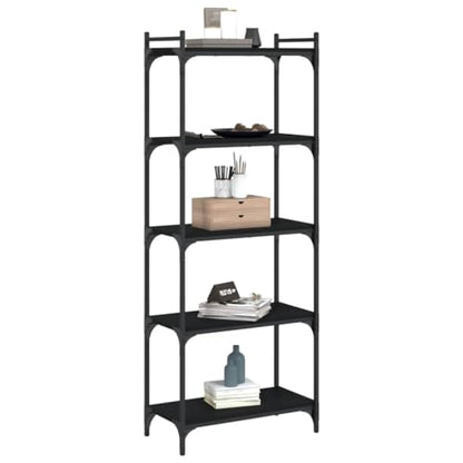 5-Tier Industrial Bookshelf, Modern Metal Frame Bookcase for Home Office, Living Room Storage Rack with Adjustable Feet, Black, 23.6x11.8x60.6 inch - color: Black 8