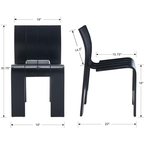 Wooden Dining Chairs Set of 6, Stackable Side Chairs, Black | Ergonomic Backrest, Solid Wood, No Assembly Required, Dining Room Chairs, Kitchen Chairs, Mid-Century Modern, Small Space - color: Black, size: 6 Chair
