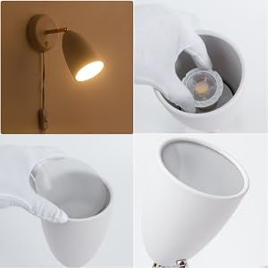Modern White Plug in or Hardwire Wall Light Sconces, Set of 2 | Adjustable Rotatable Lampshade Simple Wall Mount Lighting Fixture for Bedroom, Living Room, Bedside & Nightstand - color: E-White-2 Pack