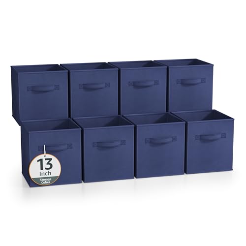 Sorbus 13 Inch Storage Bins - Sturdy Collapsible Fabric Storage Cubes with Handle - 8 Foldable Baskets for Organizing Clothes, Toys, Books - Storage Baskets for Shelves, Closets - color: Navy Blue 8 Pack, size: 13 Inch