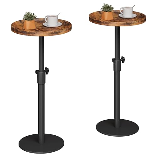 Homeiju Set of 2 Adjustable Round Side Table, Pedestal End Table for Small Spaces, Wooden Couch Table, Tall Drink Table for Living Room, Bedroom, Brown - style: 2 Pack