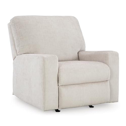 Signature Design by Ashley Aviemore Rocker Recliner, Stone | 3-position manual recline, Heavy-duty metal seat box, Soft chenille upholstery, Spacious 34 in living room chair - color: Stone, style: Recliner