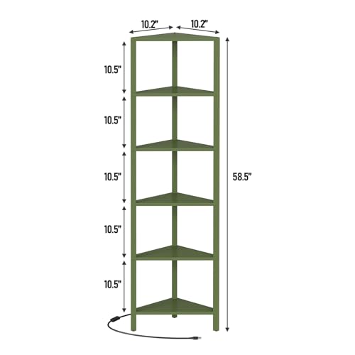 TUTOTAK Corner Shelf with LED Light, 6-Tier Corner Bookshelf | for Small Space, Narrow Display Corner Shelf Stand with Storage Rack, for Living Room, Bedroom, Olive Green BS05BOG006L - color: Green, size: 6-tier With Led