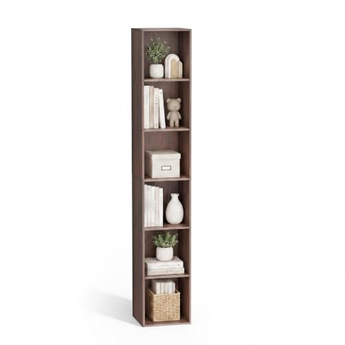 6 Cube Walnut Book Shelf, Tall Bookcase for Home Office Bedroom Living Room - color: Walnut, size: 6 Cube