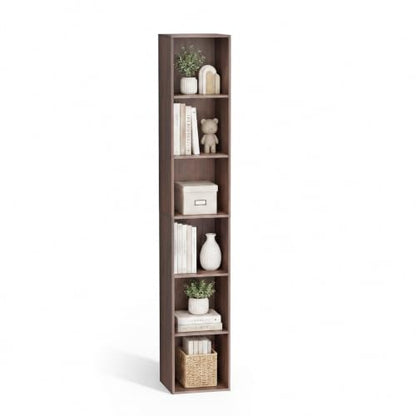 6 Cube Walnut Book Shelf, Tall Bookcase for Home Office Bedroom Living Room - color: Walnut, size: 6 Cube