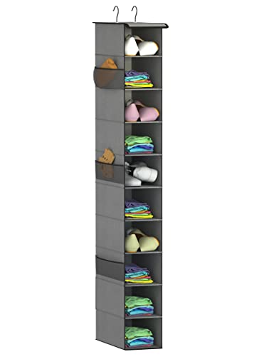 Libeder 10-Shelf Hanging Closet Shoe Organizers with Side Pockets, Grey | Hanging Closet Organizer with Side Pockets for Wardrode,Dorm, Folding Shoe Racks, Space Saving Hanging Shelves with Hooks - color: Grey With 6 Mesh Bags