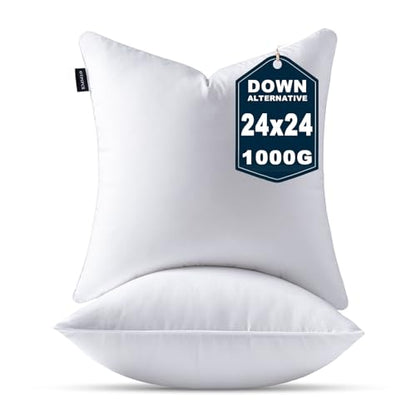 24 x 24 Pillow Inserts Set of 2 Down Alternative Throw Pillow Inserts Large Fluffy Decorative Pillow White Square Pillows Stuffing for Living Room Couch Bed Sofa Interior Cushions - size: 24 X 24 Inches Set of 2