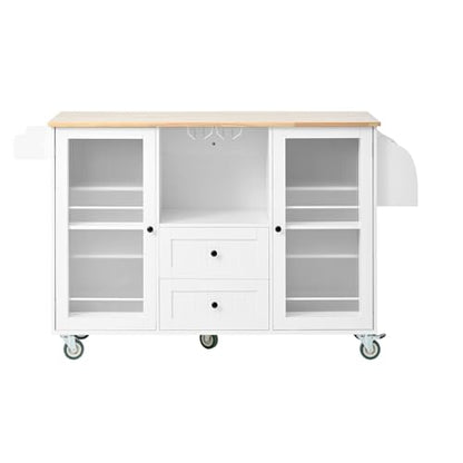 Kitchen Island Cart with Drop Leaf 13 Storage Areas 5 Lockable Wheels Solid Wood White Modern Kitchen Island Table Cart Rolling for Small (White)