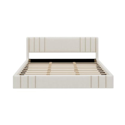 VilroCaz King Size Linen Upholstered Platform Bed Frame with Thick Fabric Headboard, No Box Spring Needed (Beige-6.17, King) - color: Beige-6.17, size: King