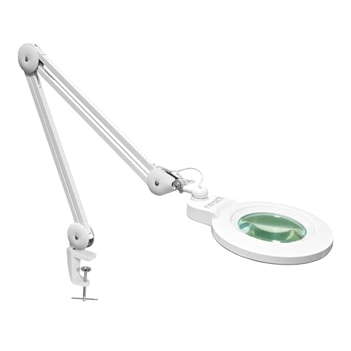 Neatfi (New Model) 1,200 Lumens LED Magnifying Lamp with Clamp, 8 Diopter, Correlated Color Temperature Control, 12W, 120 Pcs SMD LED (White, 5 Inch Lens) - size: 5 Inch Glass Lens