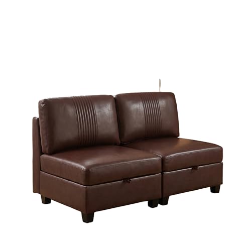 Modern 2 Seaters Modular Sofa with Storage & Sleeper Function, Comfy PU Loveseat Couches for Small Spaces - color: Dark Brown